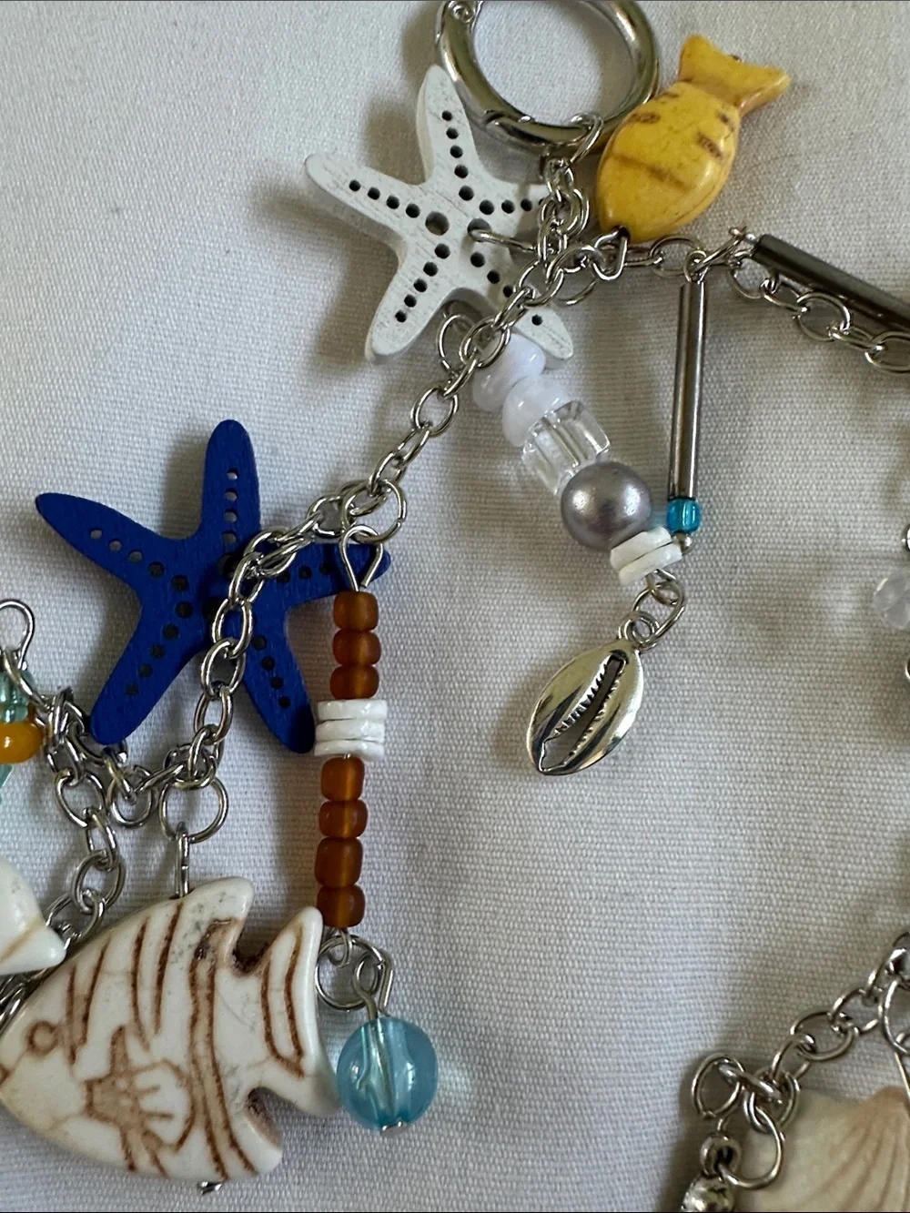 Beach Charm Keychain or Purse Charm Blue, White & Yellow
